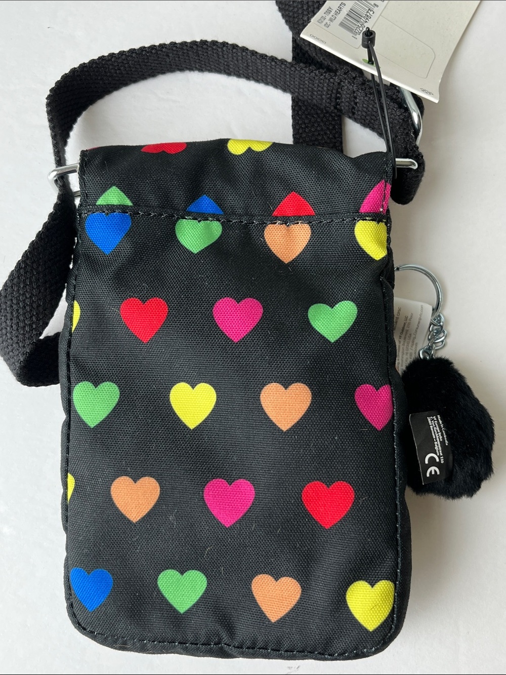 Kipling Wild Hearts Crossbody Black with Rainbow Heart Print Monkey Keychain NWT - Picture 10 of 10